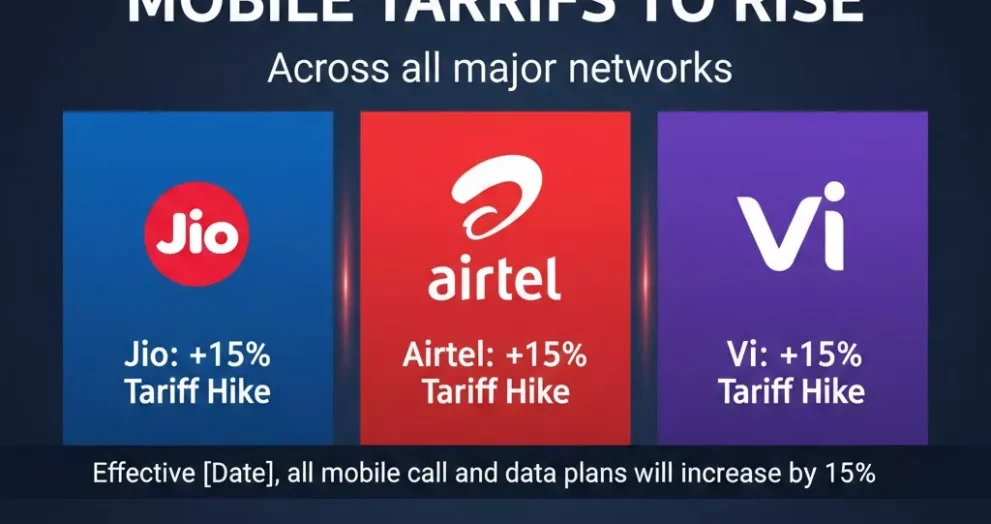 Jio, Airtel & Vi to Raise Mobile Tariffs by 15%